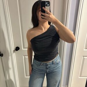 Anthropologie Eri + Ali Gray One Shoulder Asymmetric Top, Size: M